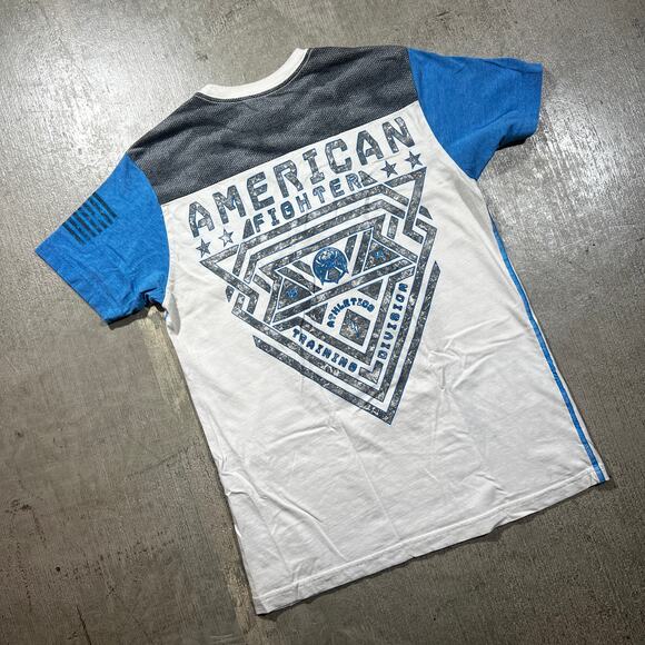 Y2K American Fighter Buckle Exclusive T-Shirt Blue Small - Picture 4 of 6